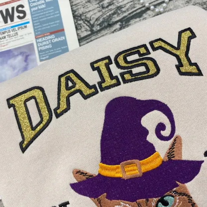 Custom Embroidered Pet From Your Photo Sweatshirt, Personalized Halloween Cat Glitter Sweatshirt, Pet Name Glitter Sweatshirt, Cat Mom Gift