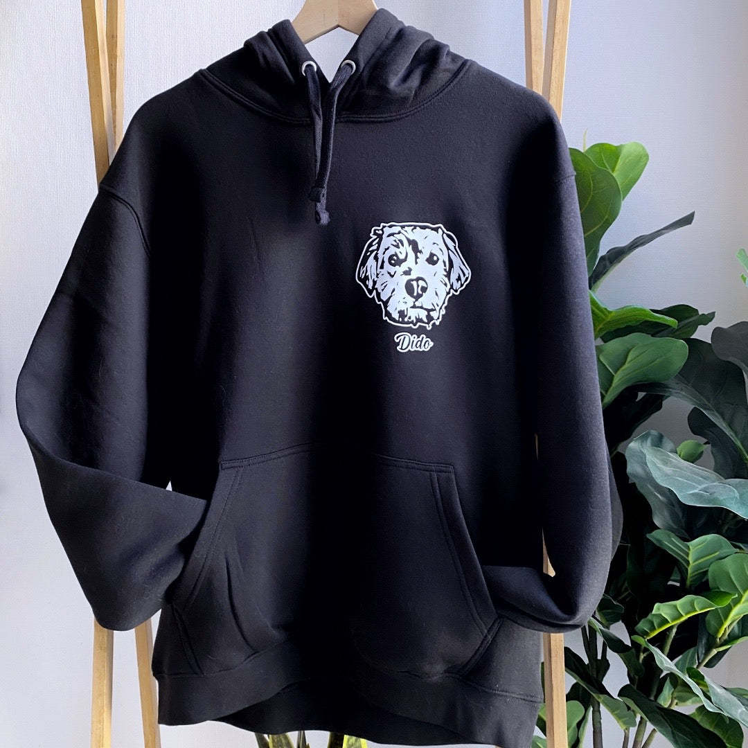 Printed Dog and Cat Face Hoodie (Unisex) - Black