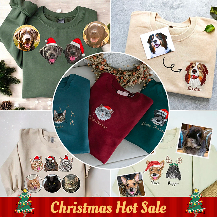 🎄🐾Embroidered Pet Portrait Christmas Jumper Sweatshirt