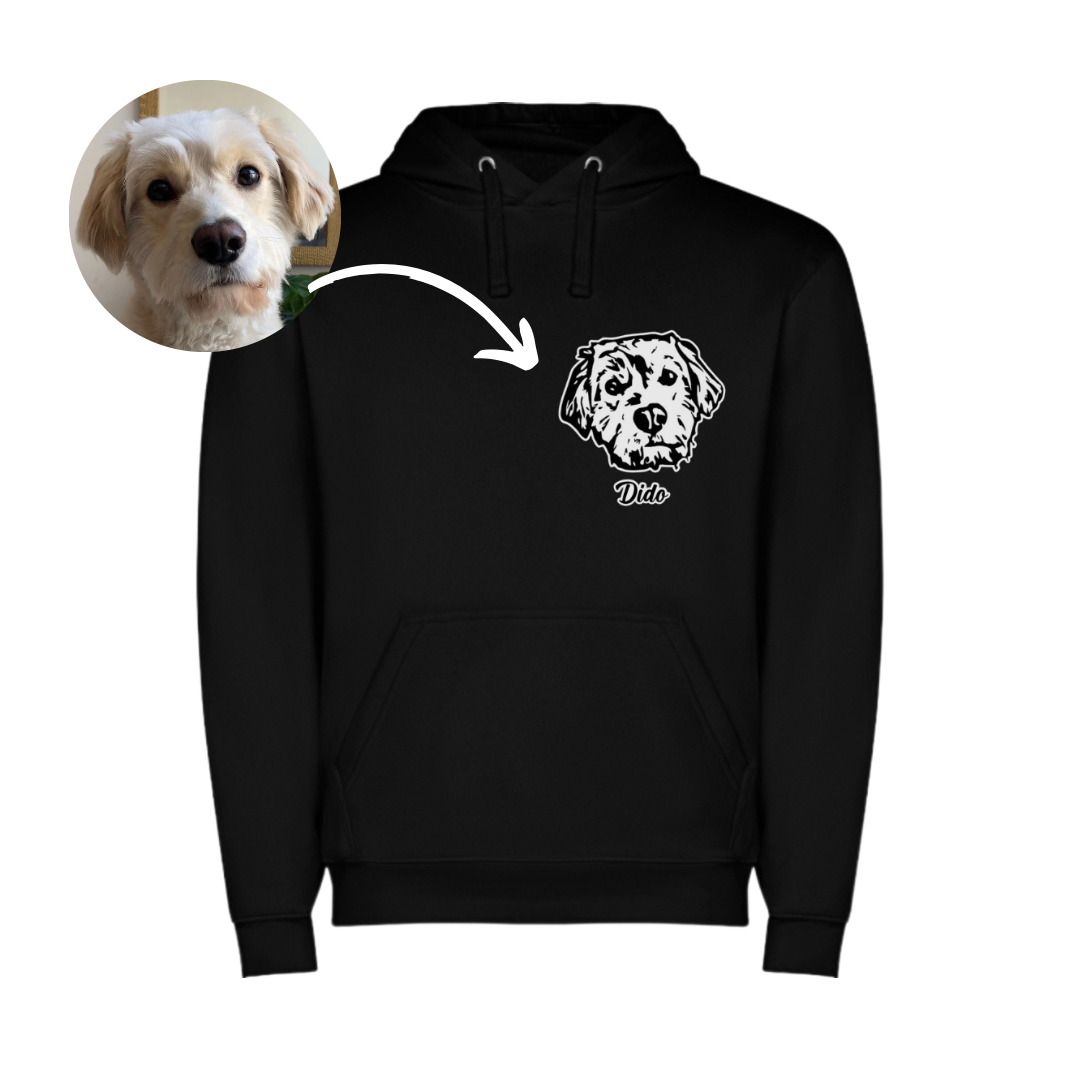Printed Dog and Cat Face Hoodie (Unisex) - Black