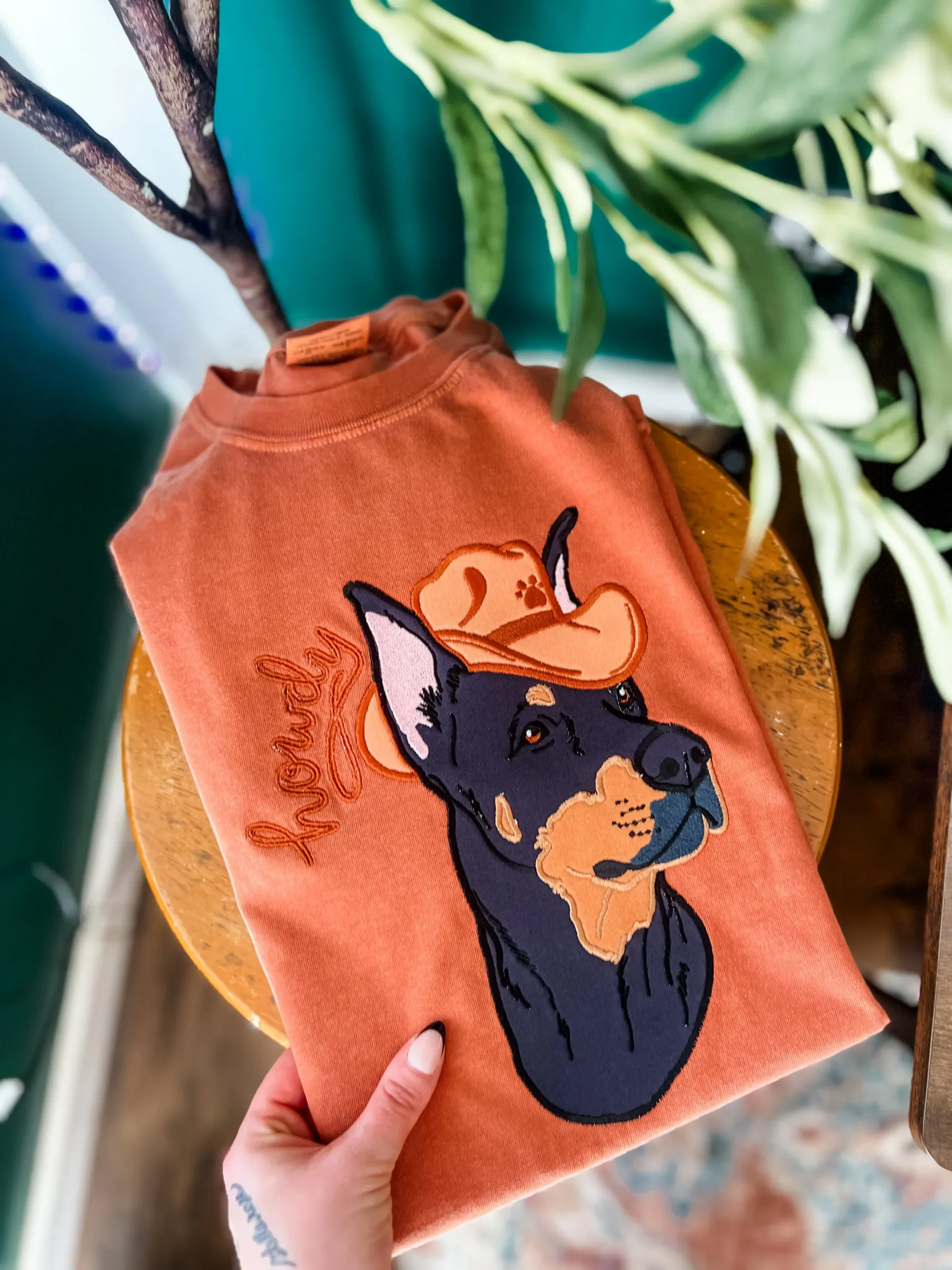 Howdy Doberman Embroidered Applique T's N' Pullovers 🐕Custom🐕