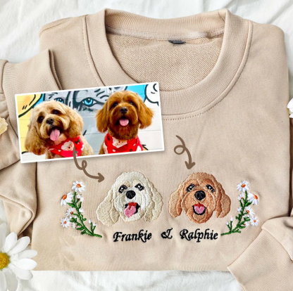 Custom Embroidered Hoodie/Sweatshirt With Pet Portrait  Flower