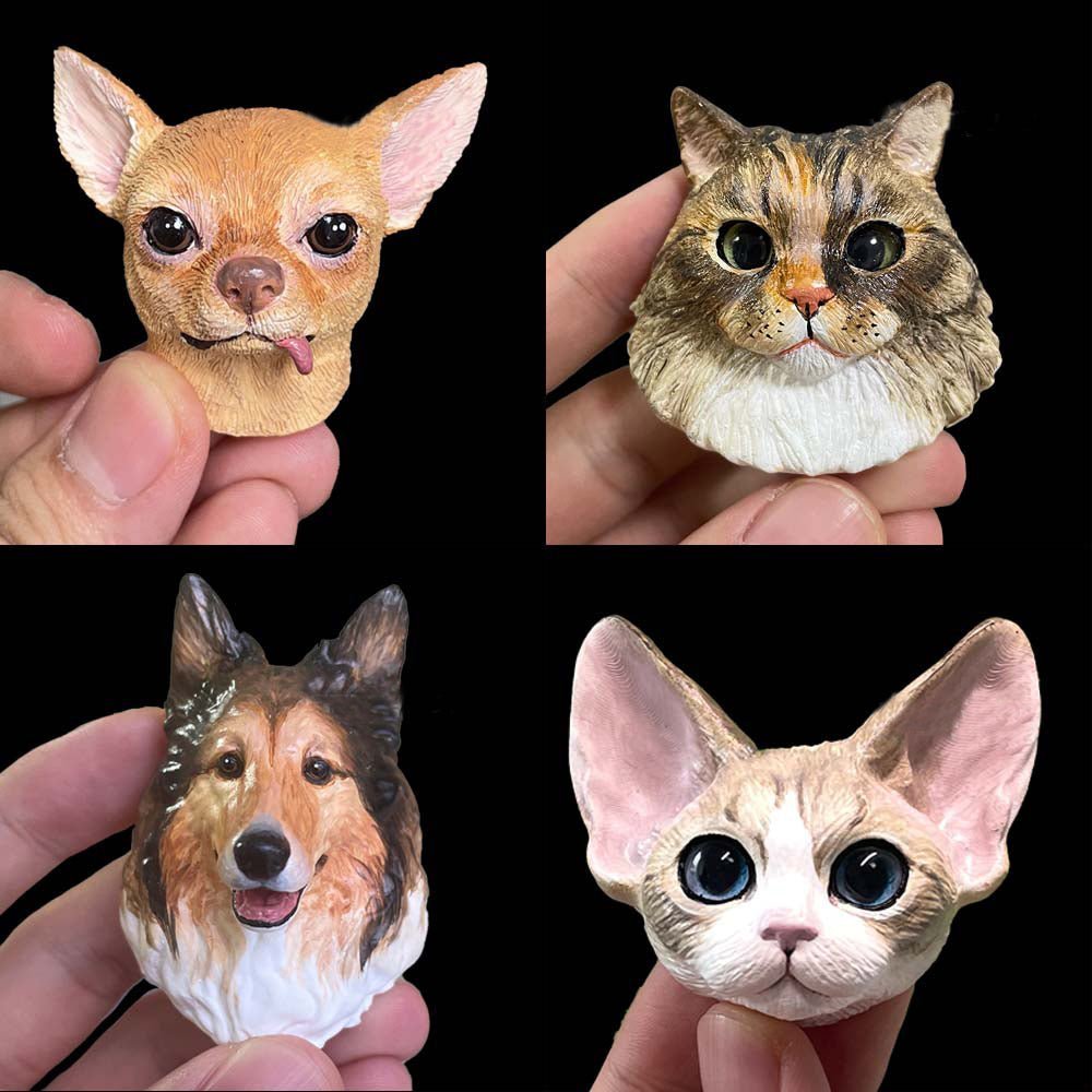 Custom Pet Face Figurine – Multifunctional Pet Portrait Fridge Magnet and Car Air Freshener