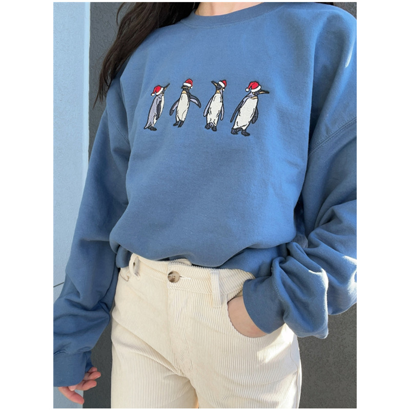 Christmas Penguin Sweatshirt, Penguin Embroidered Sweatshirt Hoodie