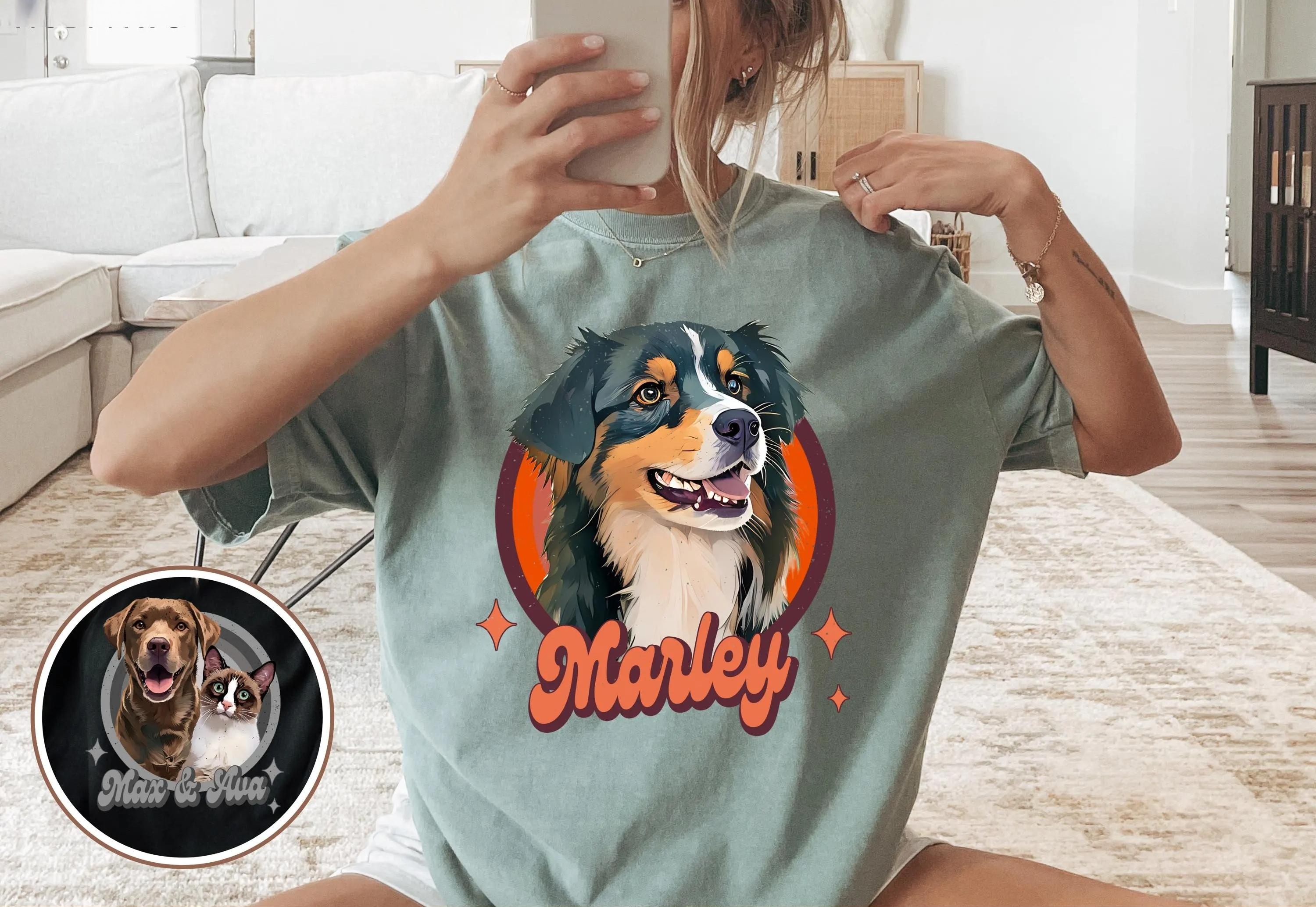 Vintage Retro Pet Shirt Pet Photo + Name Custom Dog Portrait Sweatshirt Hoodie T-shirt