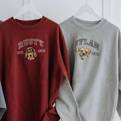 Custom Embroidered Sweatshirt with Dog Face Varsity from Photo, Gift for Pet Lovers