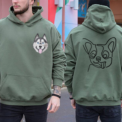 Custom Embroidered Pet Portrait Hoodie, Embroidered Pet Portrait on the Front and Back of Sweatshirt
