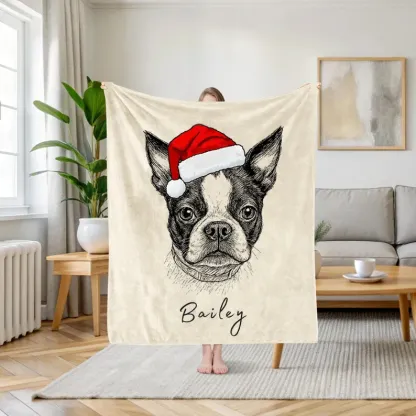 Custom Christmas Pet Portrait Blanket Gift for Pet Lover