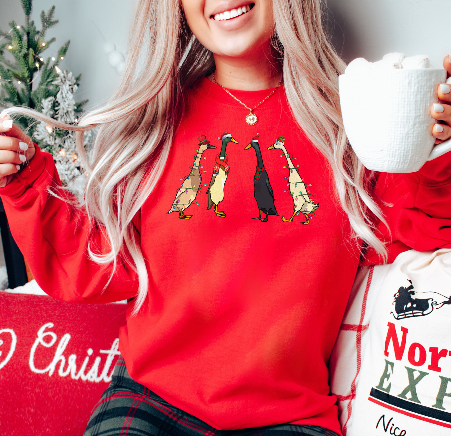 Christmas Runner Ducks Sweatshirt  Xmas Lights Shirt, Santa Ducks Merry Christmas Shirt