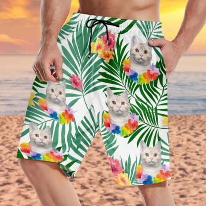 Custom Photo Aloha Dog Cat - Personalized Unisex Beach Shorts