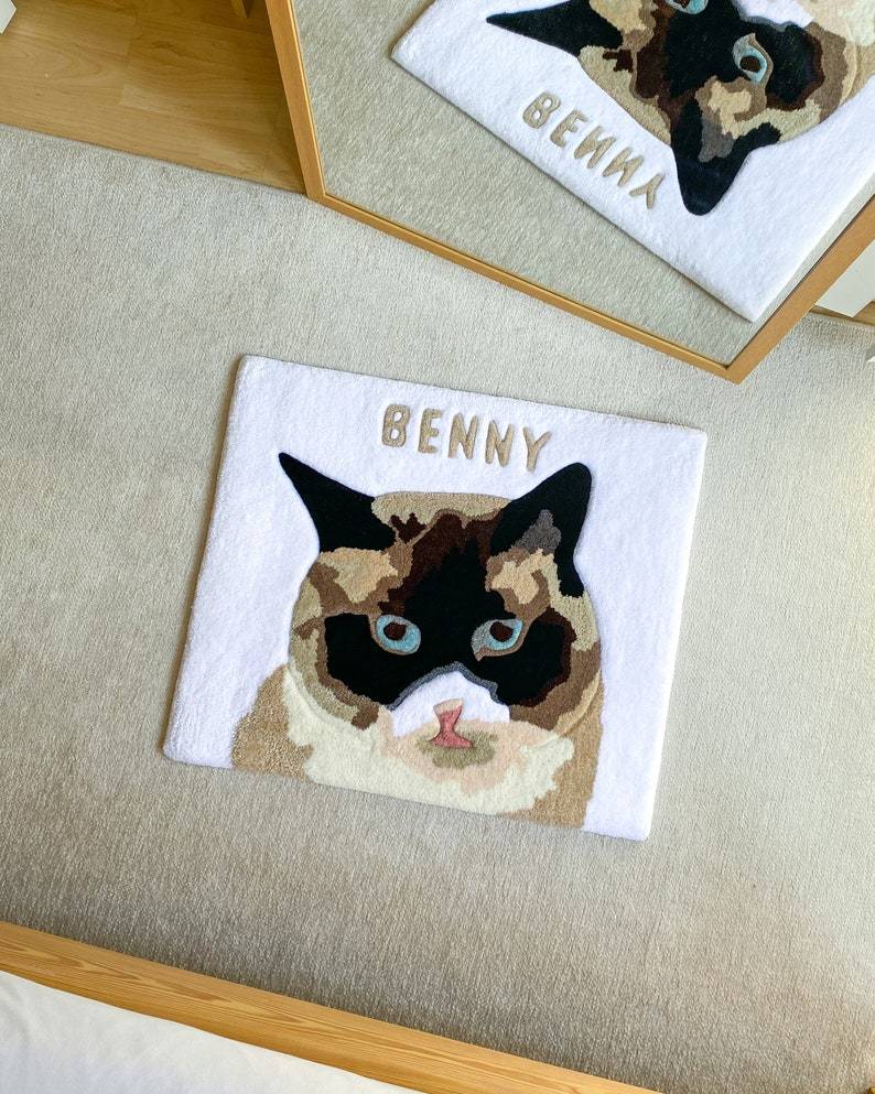 Custom Pet Portrait Tufted Rug, Personalized Animals Rug, Cat Portrait Handmade Rug