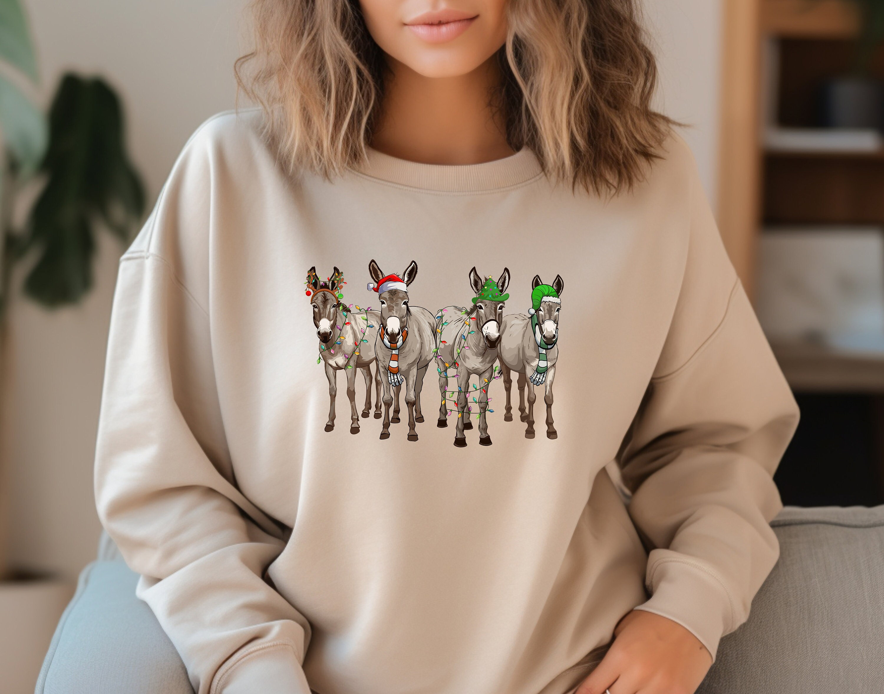 Christmas Donkey Sweatshirt, Farm Christmas Donkey Hoodie Christmas Season Donkey Lover Gift