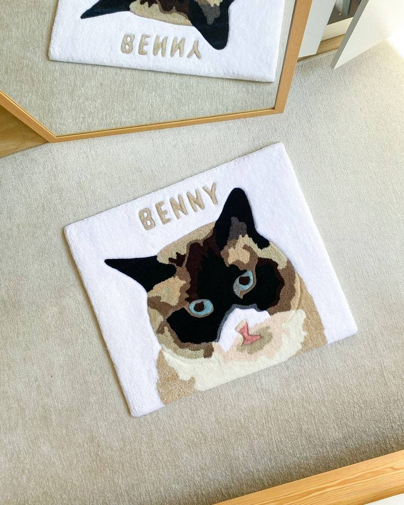Custom Pet Portrait Tufted Rug, Personalized Animals Rug, Cat Portrait Handmade Rug