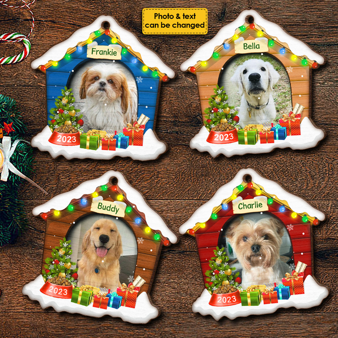 Christmas Dog House - Christmas Is On Its Way - Upload Pet Photo - Personalized Custom House Shaped Wood Christmas Ornament