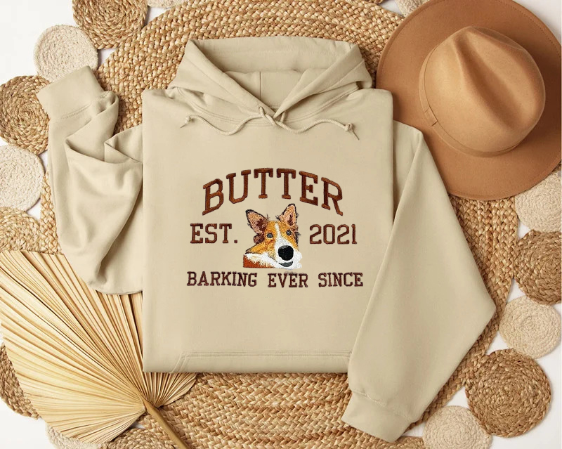 Personalized Embroidered Sweatshirt with Pets Name, Custom Dog Face Hoodie