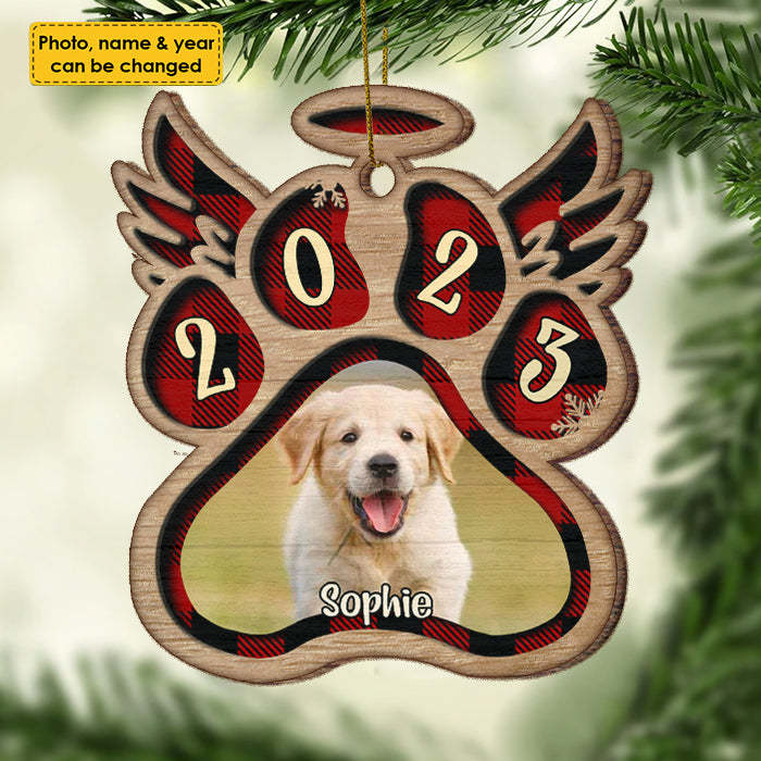 Angel Wings For Our Beloved Pets - Upload Pet Photo - Personalized Custom Paw Shaped Wood Christmas Ornament