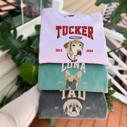 Custom Embroidered Sweatshirt With Pet Portrait and Name