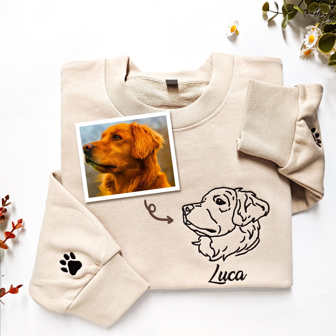 EMBROIDERED Custom Pet Sweater Dog Drawing From Photo Portrait Sweater Personalized Dog Pullover Custom Cat Sweatshirt Dog Mum Gift Dog