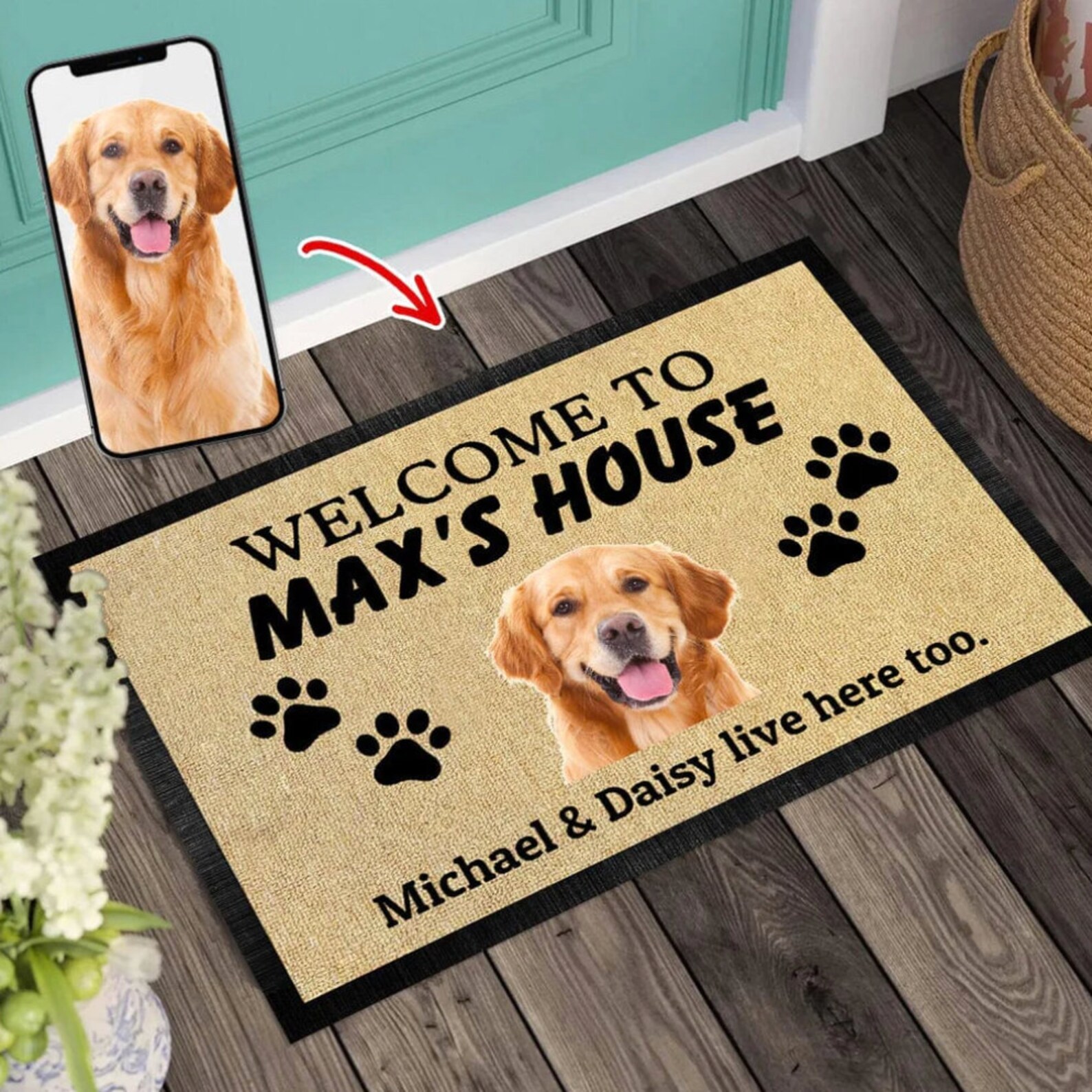 Custom Photo Welcome To House Dog Doormat