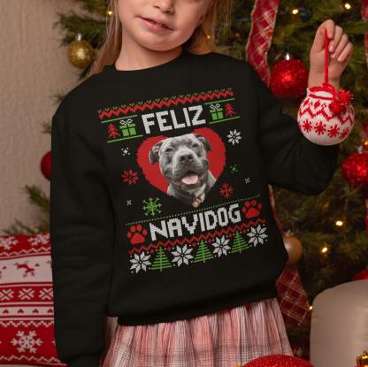 MEOWY CHRISTMAS PET black red cutomised photo sweater, Add picture face image of your pet