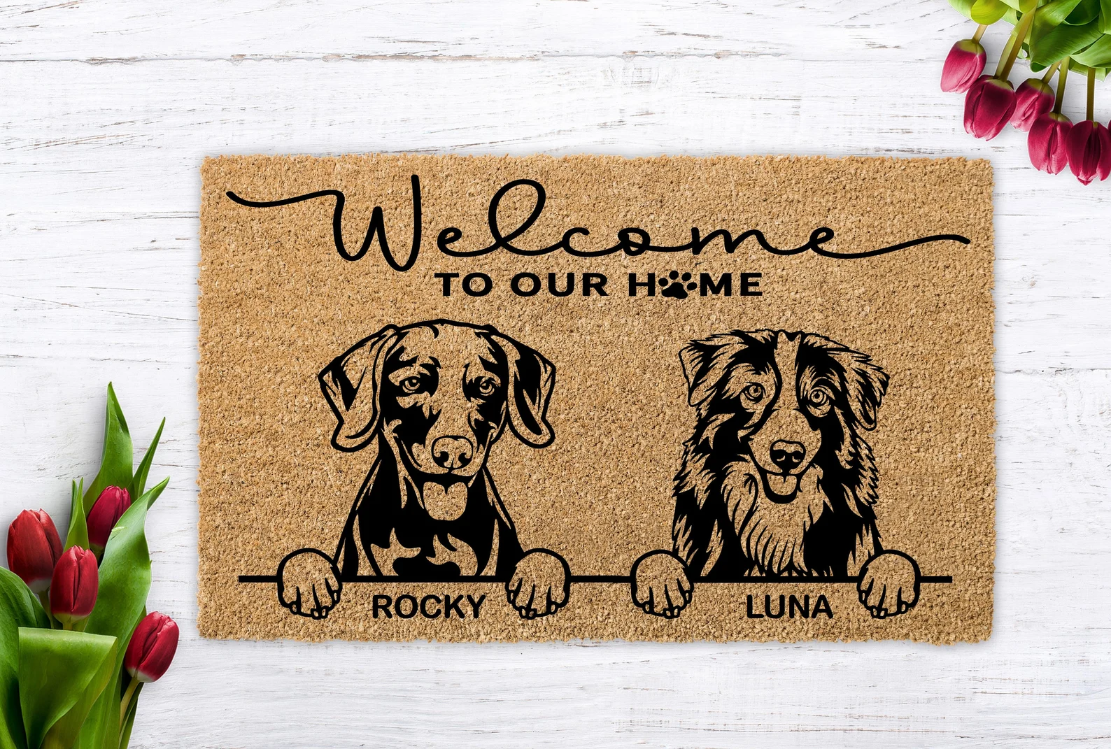 Personalized Dog Gift, Dog Welcome Mat, Unique Dog Gift, Housewarming Dog Gift, Custom Dog Breeds, Custom Name Doormat, Housewarming Dog Rug