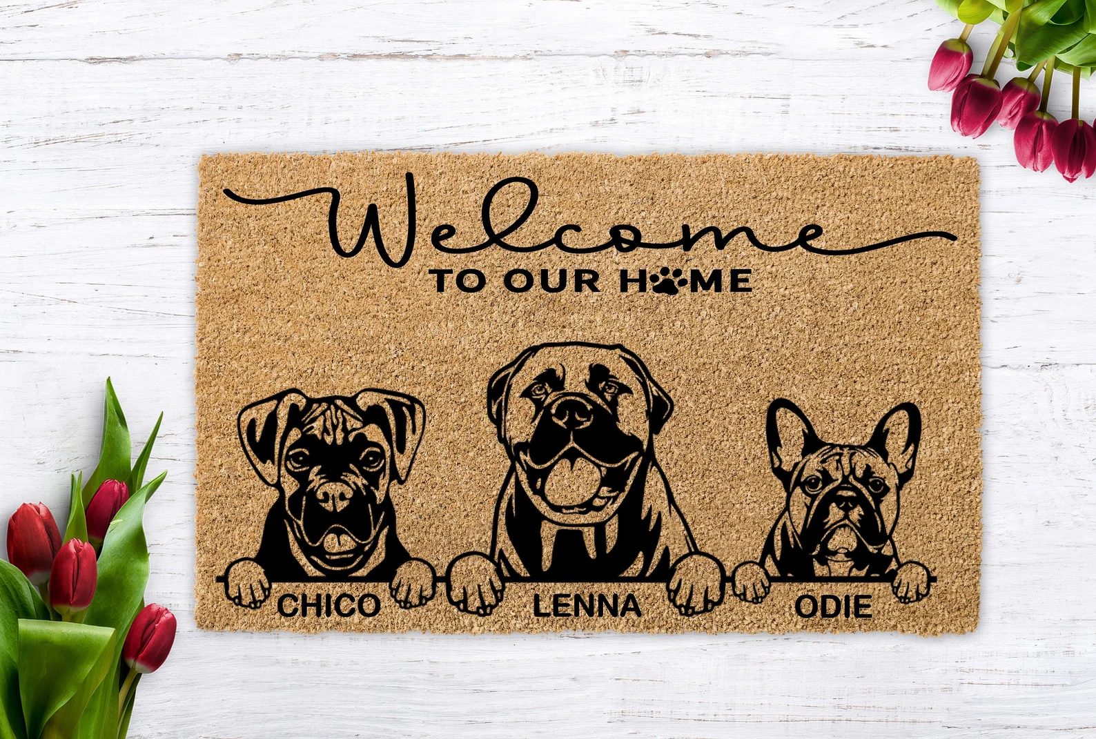 Personalized Dog Gift, Dog Welcome Mat, Unique Dog Gift, Housewarming Dog Gift, Custom Dog Breeds, Custom Name Doormat, Housewarming Dog Rug