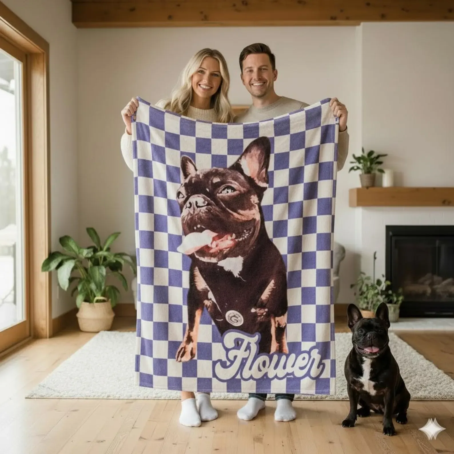 Custom Pet Photo Blanket: Checkerboard Dog or Cat Blanket
