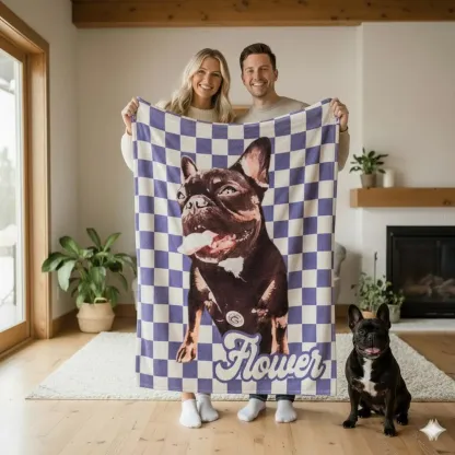 Custom Pet Photo Blanket: Checkerboard Dog or Cat Blanket