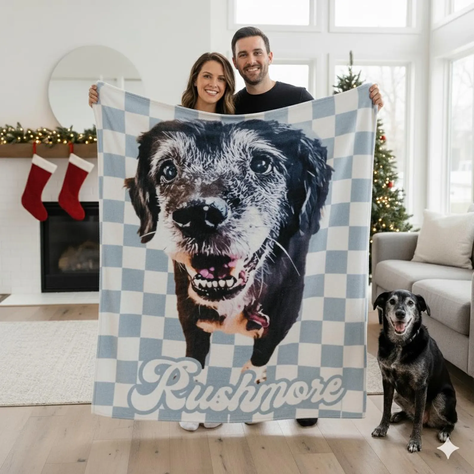 Custom Pet Photo Blanket: Checkerboard Dog or Cat Blanket