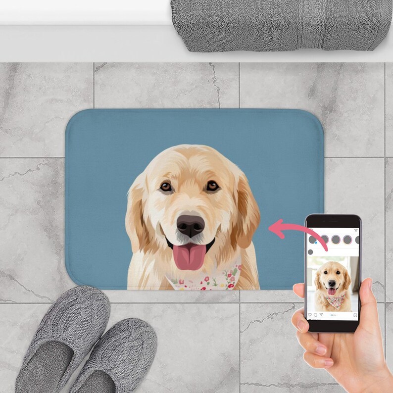 Custom Pet Portrait Bath Mat, Personalized Dog Portrait Door Mat, Floor Mats, Bathroom Decor, Dog Home Decor, Housewarming Gift, Bath Rug