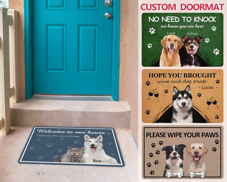 Personalized Pet Photo Doormat, Custom Cat Doormat, Dog&Cat Lover Housewarming Outdoor No Slip Mat
