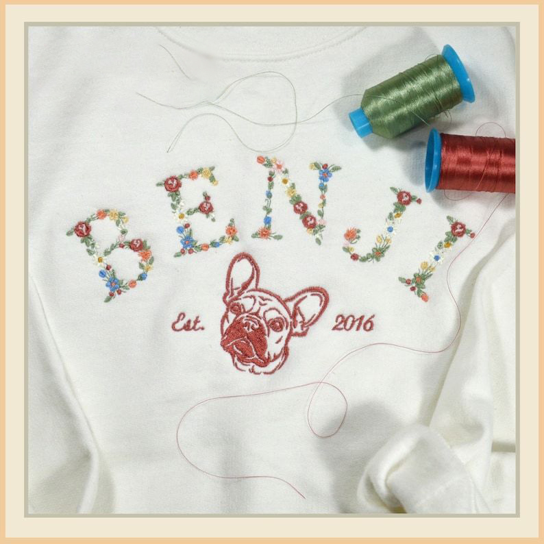 Floral Custom Embroidered Dog Sweatshirt, Custom Dog Sweater