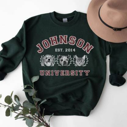 Custom Pet Face Portrait Unisex Crewneck Sweatshirt, Personalized College Varsity Sweatshirt