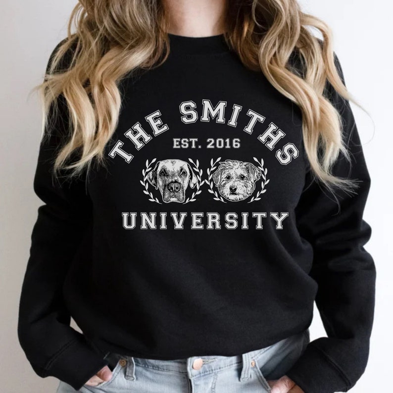 Custom Pet Face Portrait Unisex Crewneck Sweatshirt, Personalized College Varsity Sweatshirt