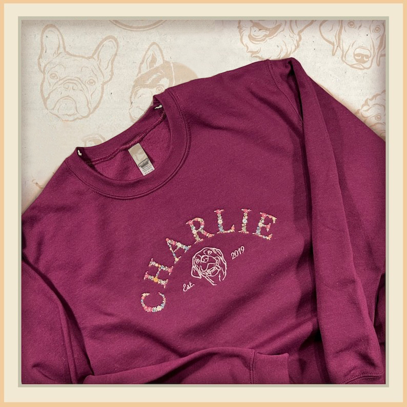 Floral Custom Embroidered Dog Sweatshirt, Custom Dog Sweater