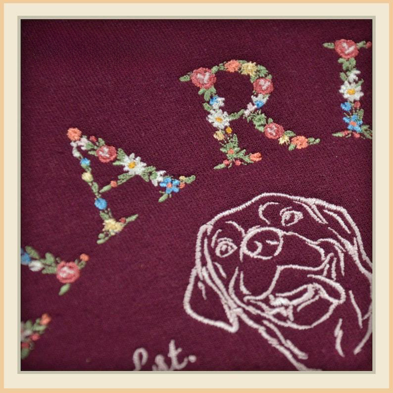 Floral Custom Embroidered Dog Sweatshirt, Custom Dog Sweater