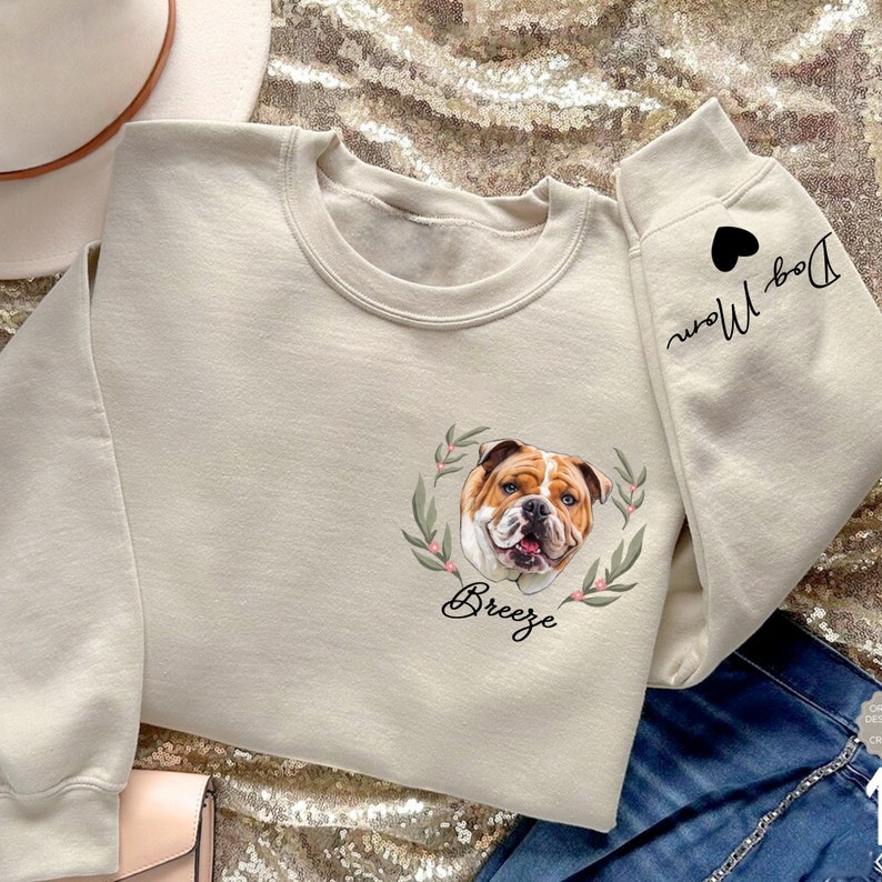 Custom Dog Portrait Sweater, Personalized Pet Face And Pet Name Sweatshirt, Custom Pet Portrait, Dog Pullover Dog Sweatshirt Dog Mom Gift
