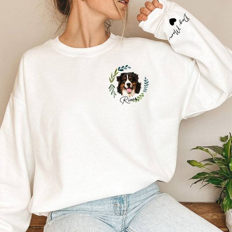 Custom Dog Portrait Sweater, Personalized Pet Face And Pet Name Sweatshirt, Custom Pet Portrait, Dog Pullover Dog Sweatshirt Dog Mom Gift
