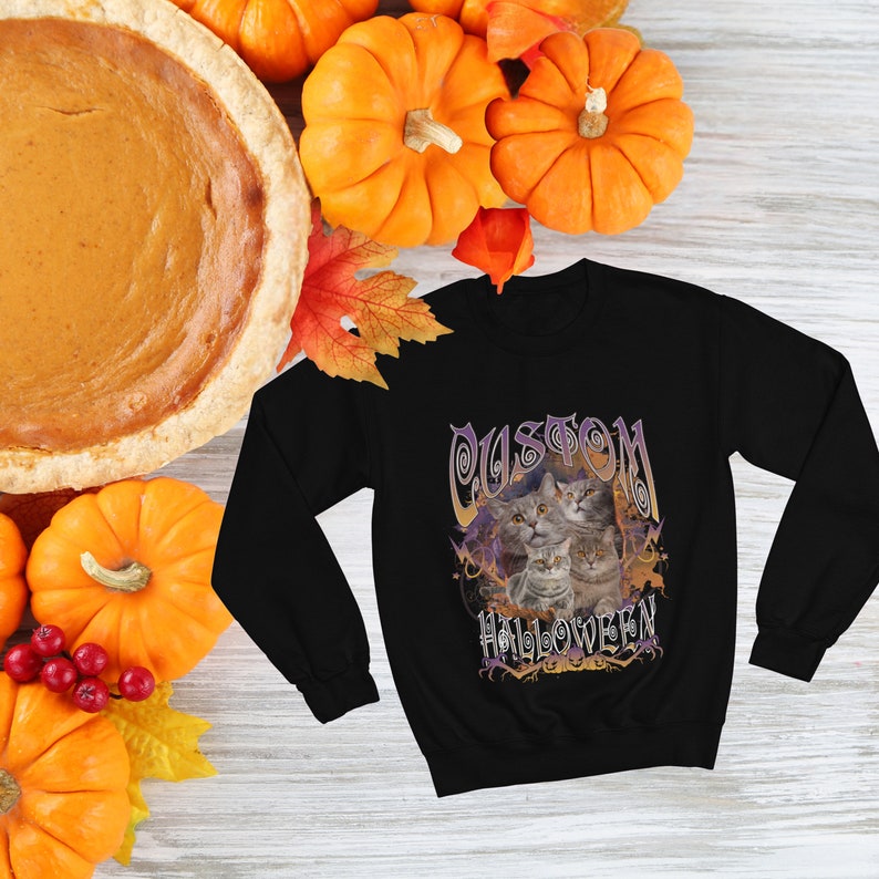 Custom Pet Halloween Sweatshirt Photo + Name, Halloween Sweatshirt, Cat, Dog Sweatshirt gift, Spooky season,Personalized gift for pet lovers