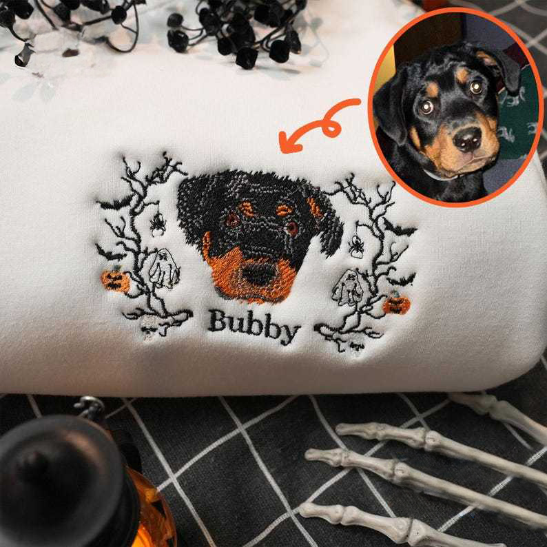 Personalized  Pets Embroidered Sweatshirt, Custom Halloween Pets Sweatshirt, Creepy Halloween Sweatshirt