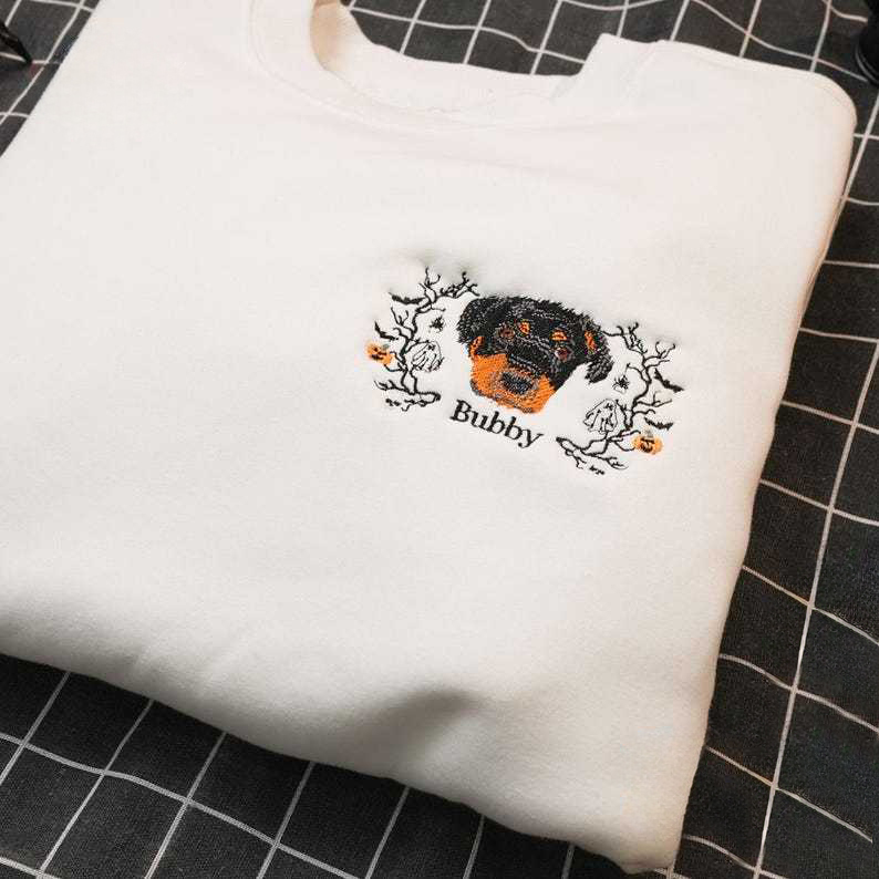 Personalized  Pets Embroidered Sweatshirt, Custom Halloween Pets Sweatshirt, Creepy Halloween Sweatshirt