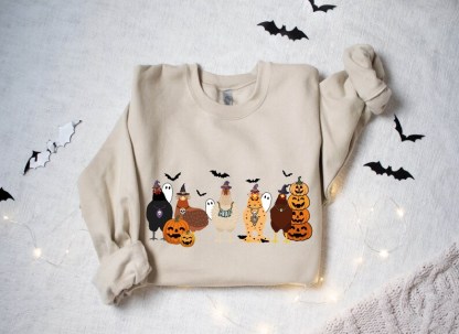 Cute Halloween Chickens Sweatshirt, Halloween Chickens Lover Sweatshirt, Funny Halloween Sweater, Halloween Chicken Gift, Thanksgiving Shirt