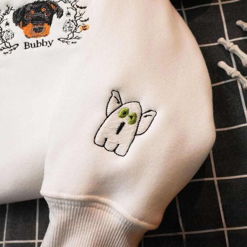 Personalized  Pets Embroidered Sweatshirt, Custom Halloween Pets Sweatshirt, Creepy Halloween Sweatshirt