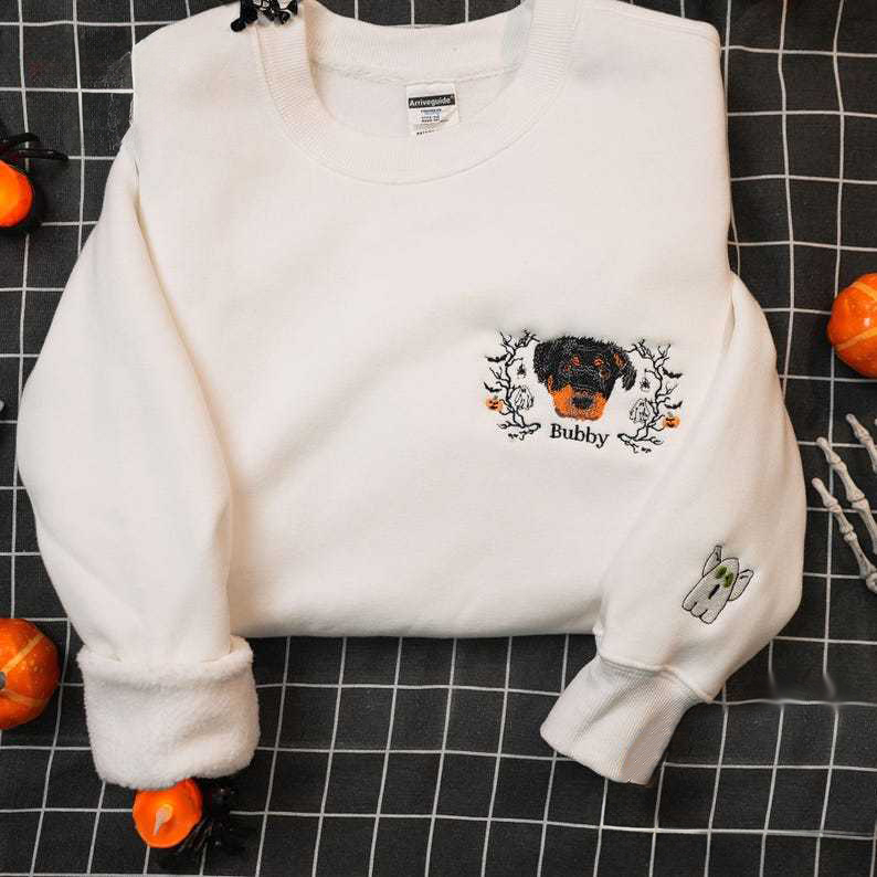Personalized  Pets Embroidered Sweatshirt, Custom Halloween Pets Sweatshirt, Creepy Halloween Sweatshirt