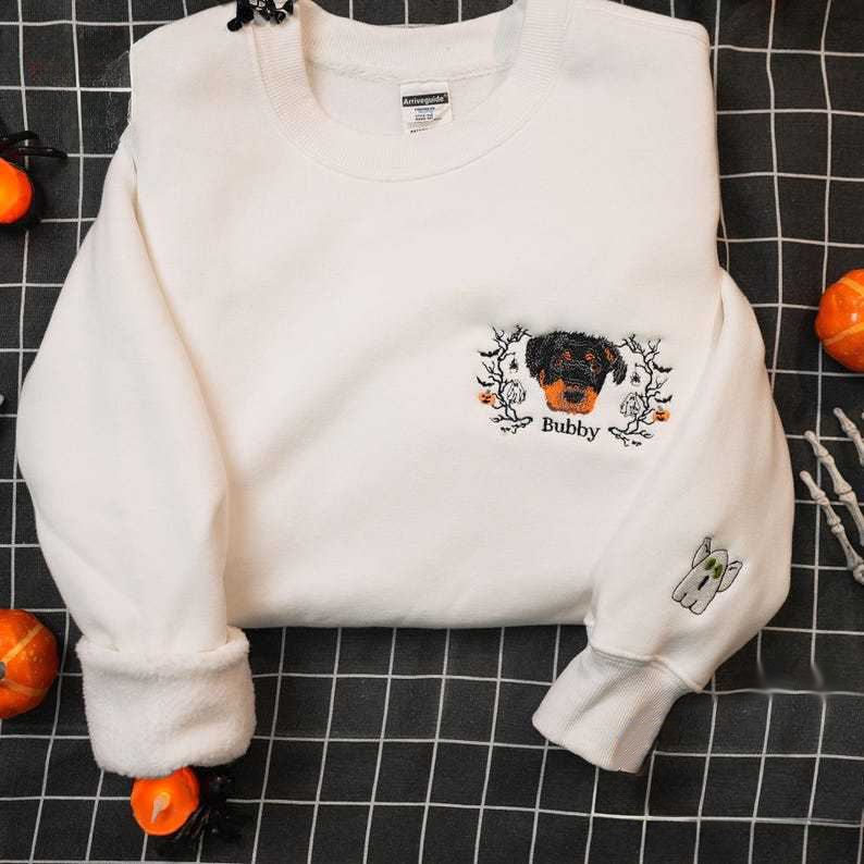 Personalized  Pets Embroidered Sweatshirt, Custom Halloween Pets Sweatshirt, Creepy Halloween Sweatshirt