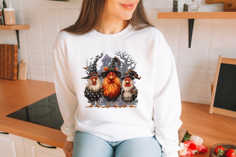 Halloween Chickens Sweatshirt, Spooky Chicken Halloween Gifts, Chicken Lover Gift Sweatshirt