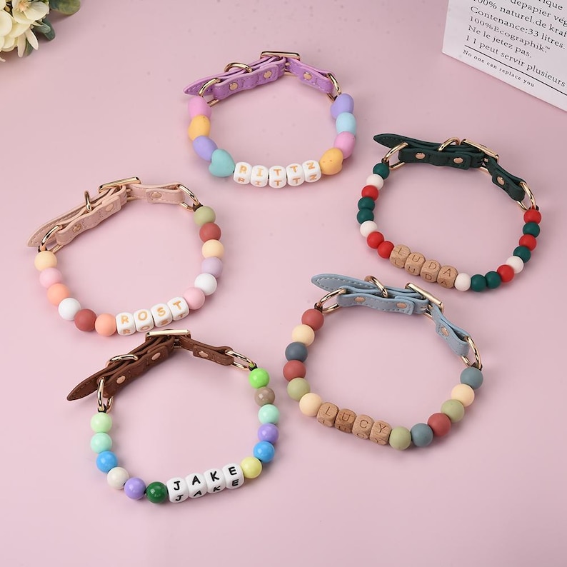 Custom Name Dog Collar with Buckle, Bead Dog Buckle Collar, Waterproof Dog Collar, Pet Gifts, Beaded Dog Necklace, Heavy Duty