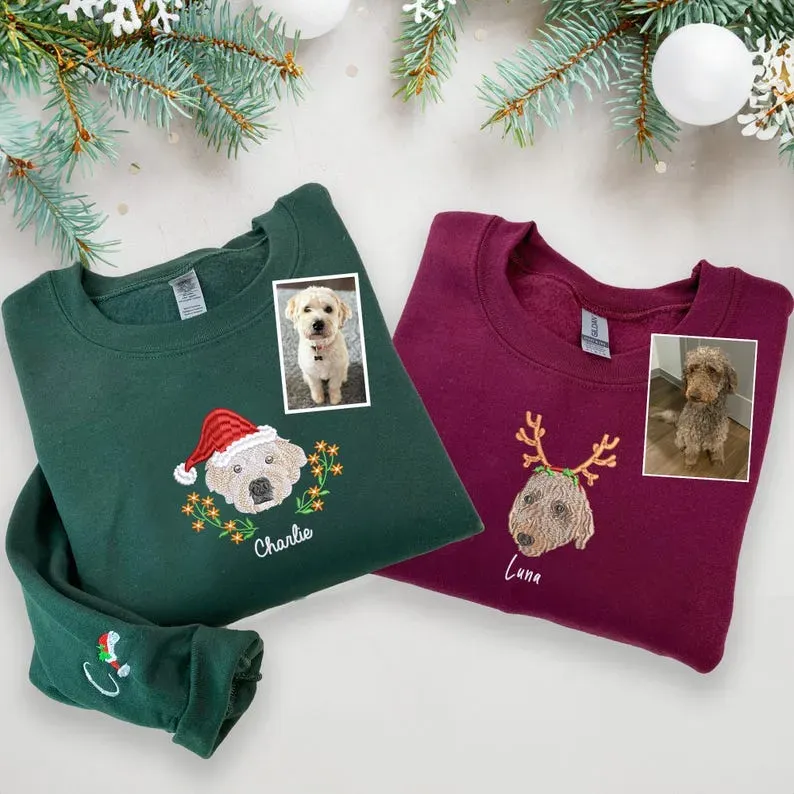 Custom Dog Portrait Christmas Sweatshirt, Pet Lovers Gift