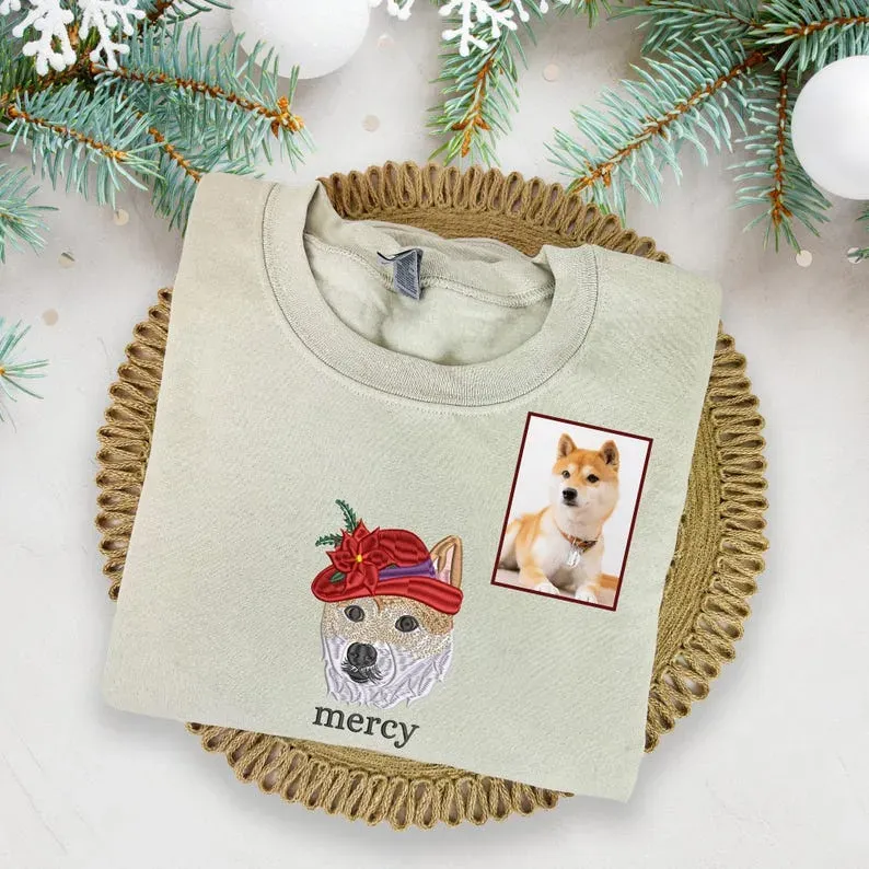 Custom Dog Portrait Christmas Sweatshirt, Pet Lovers Gift