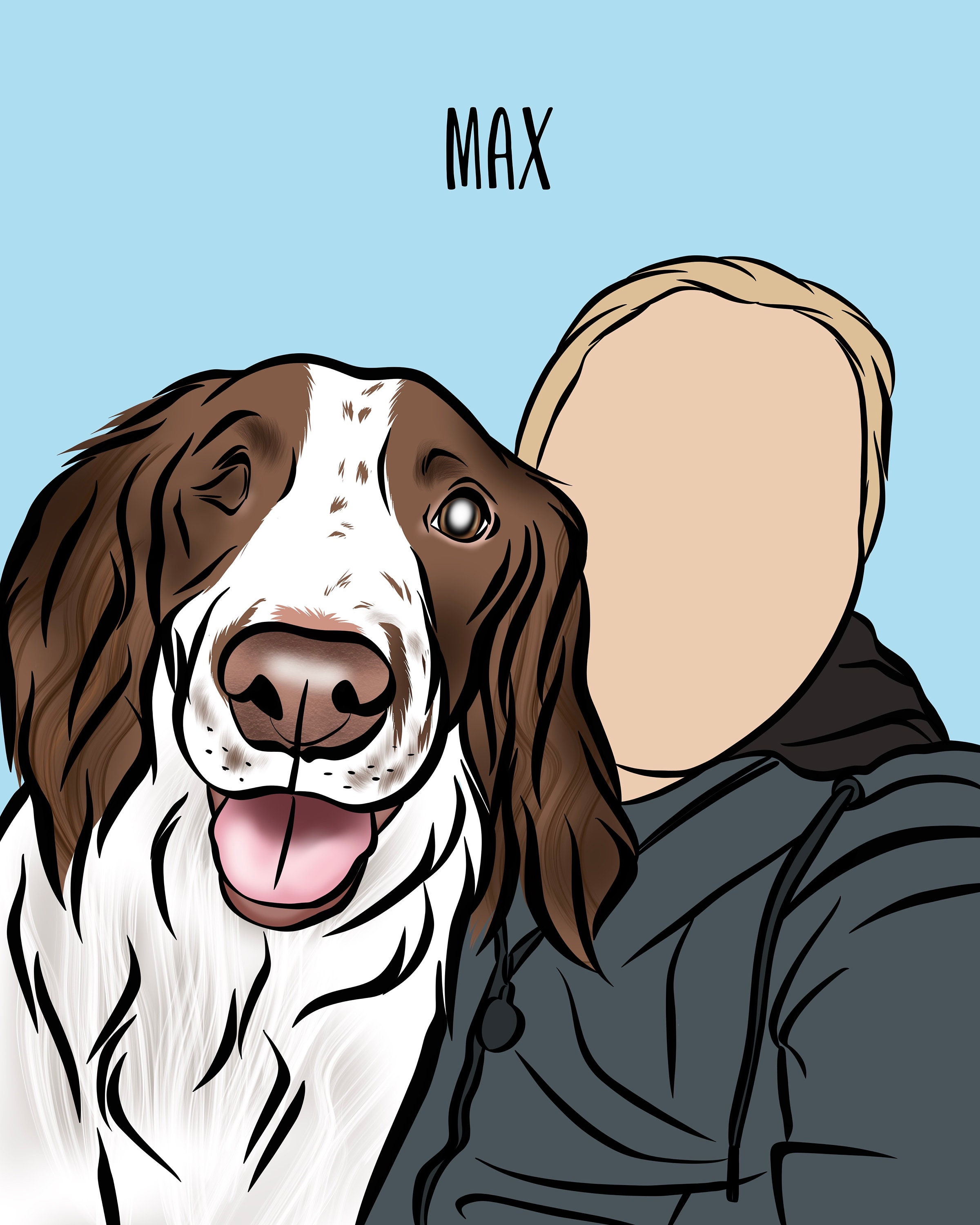 Human and Pet Digital Portrait, Personalised Drawing from Photo, Custom Dog and Owner Cartoon Art, Bespoke Pet Parent Memorial Illustration